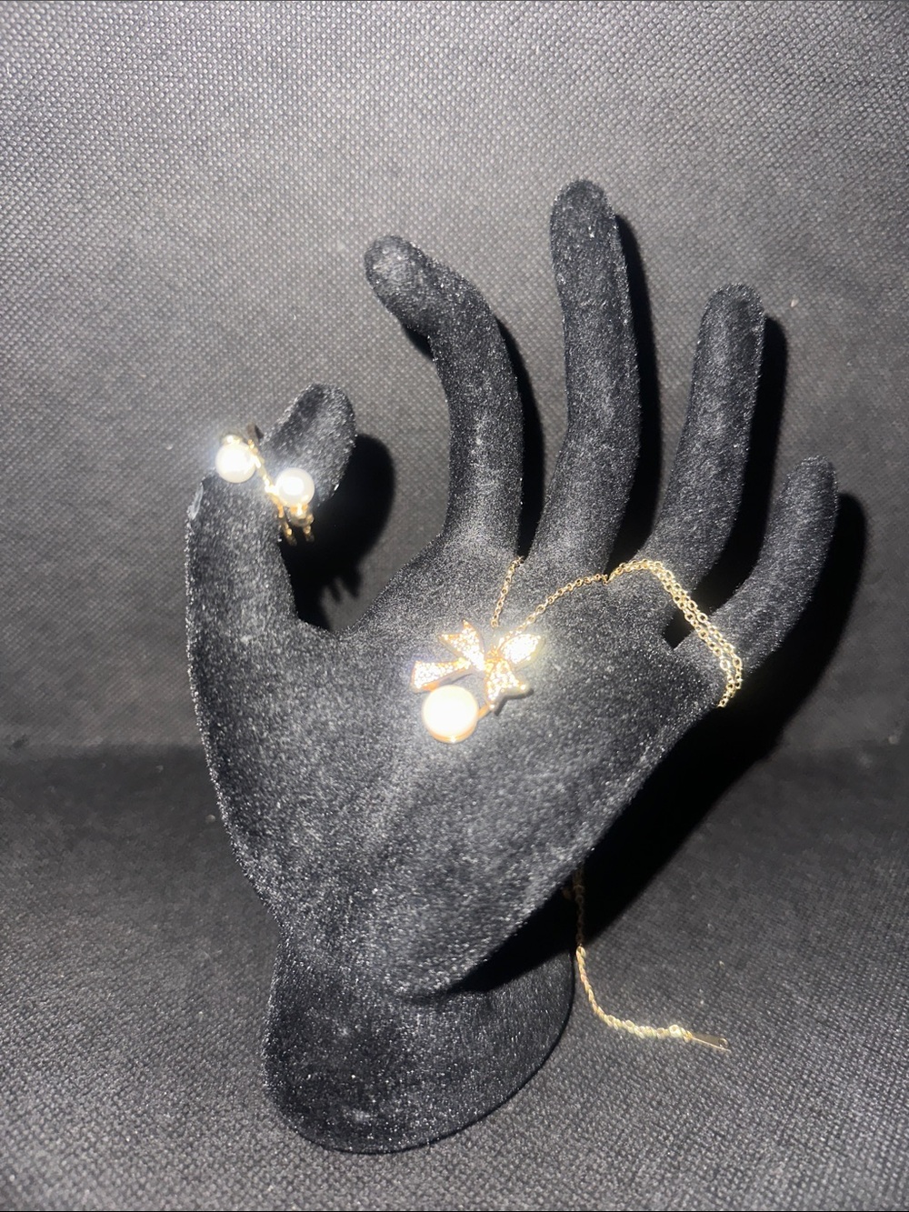 Gold Bow Pearl Necklace and Ring Set — Timeless Pearl Accent